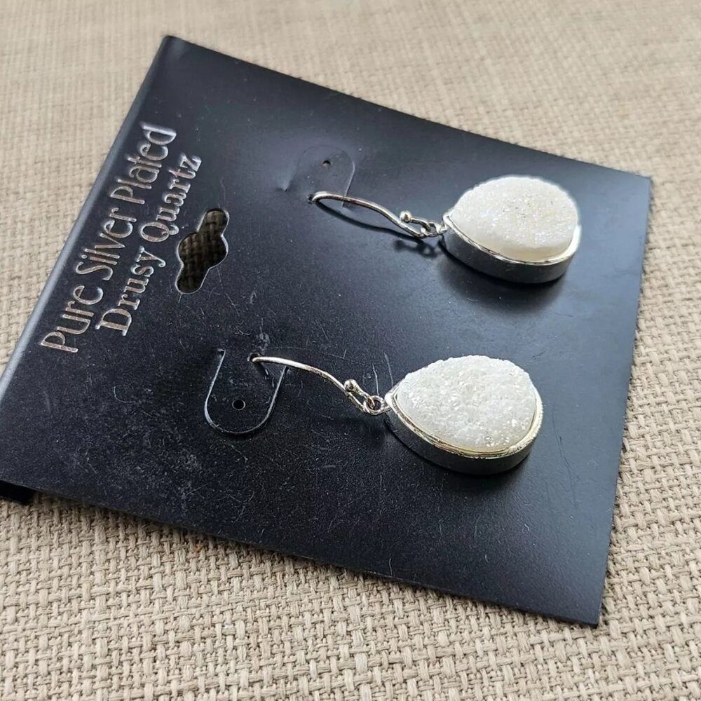 Women Earrings Fashion Earrings Pure Silver Plated Drusy Quartz Ear Jewelry - Picture 8 of 13